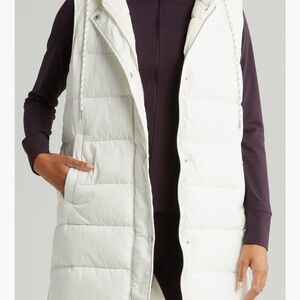 Zella Women’s Long Hooded Puffer Vest, Size Small, Ivory Egret